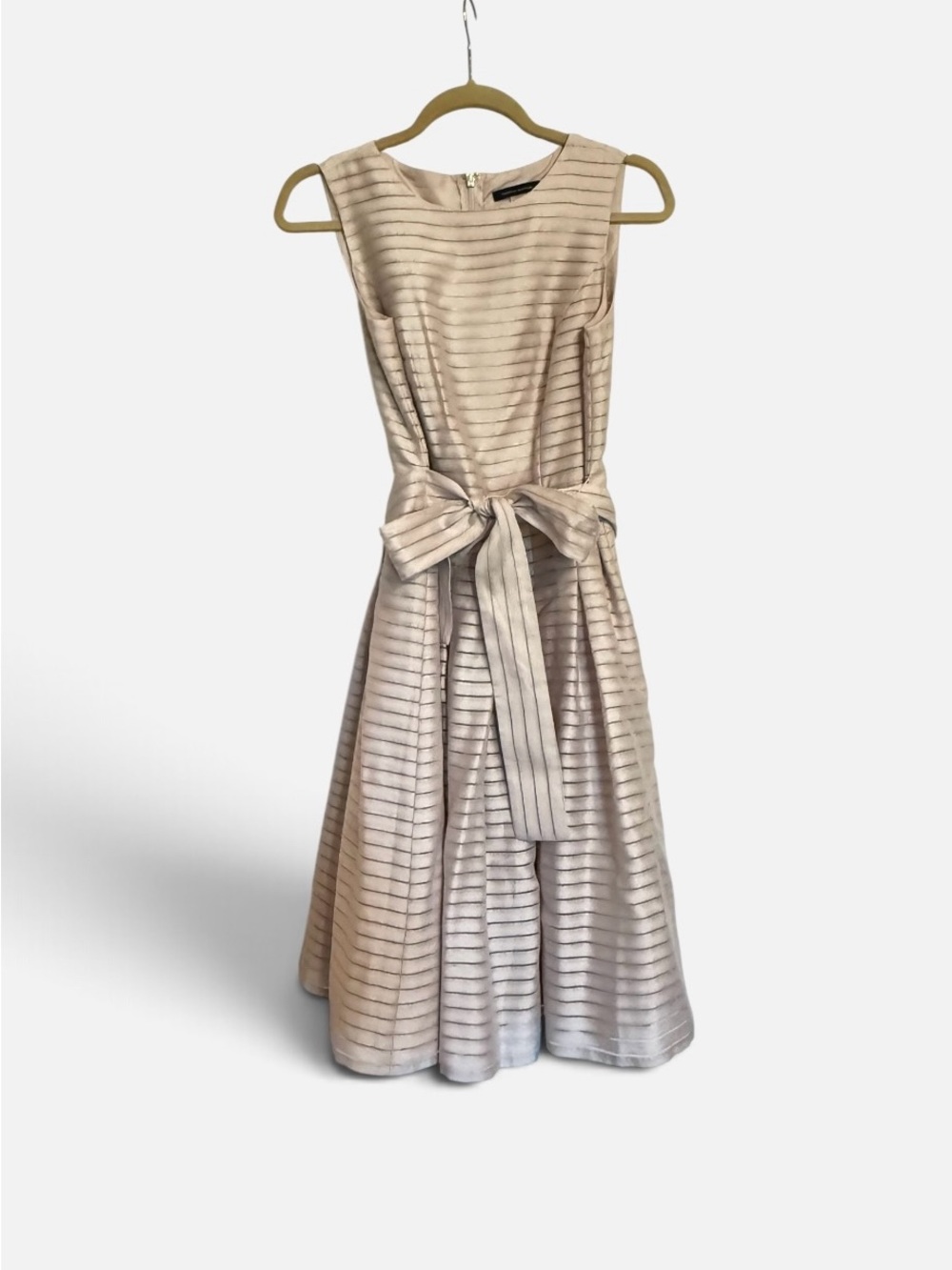 Tommy Hilfiger Ivory Striped Fit-and-Flare Dress with Waist Bow